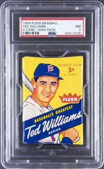 1959 Fleer Ted Williams Unopened Five-Cent, 6-Card Wax Pack – PSA NM 7